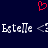 A dark blue background features a red pixelated heart above white pixelated text reading 'Estelle' with a less distinct second 'Estelle' and a partial '<:' symbol.