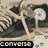 Animated sequence showing a skeletal figure with glowing eyes and a 'CONVERSE' text banner, alternating between two poses against a dark background.