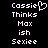 Pixelated text displays 'Cassie Thinks Max ish Sexie' with a heart symbol replacing the 'i' in Cassie on one side, against black background.