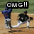 Baseball player in blue uniform swings bat at pitch while another player dives, with text overlays changing