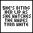 16 identical pixelated text displaying 'SHE'S BITING HER LIP AS SHE WATCHES THE WAVES TURN WHITE' in black and white