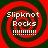 Four identical red and green spiral patterns with white text "Slipknot Rocks !!!!!!!!" arranged in a on a red background