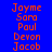Blue background with orange text listing names in three , pink horizontal bars highlighting specific