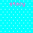 Cyan background with white polka dots and four pink 'stacy' text instances in pixelated font.
