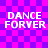 Pixelated text "DANCE FORVER" repeated across a purple and pink checkered background with visible animation changes in letter spacing.