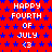 Red background with blue stars, white text 'HAPPY FOURTH OF JULY' and a heart symbol repeated in pattern