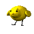 Yellow chick with black eyes and legs in multiple walking poses against gray background.
