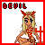 Pixel art of a blonde figure with red horns and a red-and-white outfit holding a pitchfork, labeled 'DEVIL' in pixelated text above.