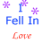 Animated contact sheet of a buddy icon showing text "I Fell In Love" with purple snowflake symbols in various positions across frames.