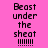 Pixelated text 'Beast under the sheat' with six exclamation marks on pink background, blue rectangular overlays shift position across frames.