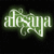 Green and white pixelated text on black background with stylized lettering and decorative flourishes.