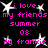 Black background with pink text and white starbursts; repeated phrases 'i love my friends summer 08' and 'ily frankie' in pixelated font.