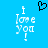 Blue background with white pixelated text 'I love you!' and a black pixelated heart symbol above the text.