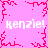 Pixelated pink background with red branching patterns and repeated white text 'kenzie! kenzie!' in four corners.