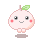Pixelated peach character with green leaf, pink cheeks, and four distinct expressions including smiling eyes and open mouth.
