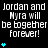 Pixelated text states 'Jordan and Myra will be together forever!' with cyan star icons below, displayed across multiple repeated on a black background