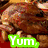 four food-themed images with 'Yum' text overlays in different colors and punctuation