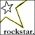 A static icon featuring a large yellow-outlined star with a smaller gray star inside, positioned above the text 'rockstar.'