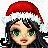 Pixelated character in Santa hat, red dress, and boots with green eyes and dark hair; text reads 'Merry X-mas' on red background.