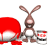 Animated contact sheet of a brown bunny mascot holding a paint can next to a large red egg, with frame-to-frame motion changes in the bunny's pose and expression.