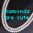 A static image shows a silver chain necklace on a dark background with cyan pixelated text reading "Diamonds are cute And so are pearls but not as cute as me or my girls!! nicole+tina".