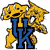 Pixelated yellow and blue graphic featuring a stylized 'UK' monogram with a golden mascot figure behind it, rendered in low-resolution digital art style.