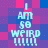 Pixelated text reads "I AM SO WEIRD !!!!!" on a purple and blue checkered background with two identical vertical sections.
