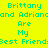 Pixelated text on a bright yellow background with cyan and magenta color blocks, displaying 'Brittany and Adriana Are My Best Friends' in a repeating pattern.