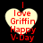 Four heart-shaped icons with red text reading 'love Griffin Happy V-Day' on a black background, two with blurred edges and two with sharp edges.