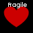 Four red heart shapes with white text 'Fragile' positioned at different angles above each heart against a black background.