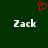 Dark green background with a red pixelated heart symbol above two white 'Zack' text labels.