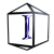 A series of nine static images showing a 3D wireframe cube with a blue serif 'I' symbol inside, each displaying different visible faces and edge configurations.