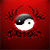 Six display a yin-yang symbol rotating against a red background with black decorative patterns