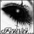 Black and white pixelated icon with abstract dark shape resembling a stylized eye or mask, featuring a central circular highlight on the left side of the main form, set against a light gray background with visible dithering patterns.
