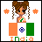 A 48x48 pixel animated buddy icon featuring a cartoon girl with brown braided hair standing behind the Indian flag, displayed in a contact sheet of three sampled frames showing different background elements.