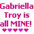 Pixelated text reads 'Gabriella Troy is all MINE!' with five heart symbols below on a light checkered background.