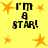 Yellow background with orange star shapes and black text reading "i'm a star!" in pixelated font.