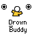 Animated contact sheet of a pixel art buddy icon showing a drowning sequence with yellow and blue stick figures, water effects, and repeated "Drown Buddy" text across frames.