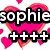 Pixelated icon with pink hearts, black lips, and text elements including 'sophie', 'juliet', '+++', and 'luv um'.