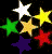 Animated sequence of red star-shaped banners with yellow text "reach for the stars!" against a black background filled with multicolored stars.