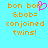 Pixelated orange text on cyan background with pink heart symbol replacing 'o' in 'bon bon' on left side, identical text on right side.