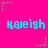 Bright pink background with repeated light blue text 'kaleigh' in two , surrounded by green and brown star-shaped pixel clusters