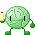 A 4x4 grid of pixel-art animated frames showing a green brain-shaped character holding a yellow bottle with red cap, displaying various facial expressions and small animation details across 16 sampled frames.