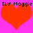 Two identical red hearts on a bright pink background with black text reading "ILY Maggie" above each heart.