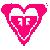 A pixelated heart-shaped icon with a white interior and pink border, featuring two white rectangular shapes resembling eyes and a smiling mouth.