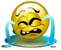 Animated yellow emoji face with closed eyes, furrowed brows, and gritted teeth crying blue tears against gray background.