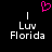 A black background displays two identical white text blocks reading "Luv Florida" with a pink pixelated heart above them.