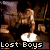 Pixelated animation of a character with brown hair and purple clothing, performing repeated motion under text reading "Lost Boys".