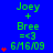 A blue background displays three vertical of green text reading "Joey + Bree =<3 6/16/09" with red star icons increasing from one to four per