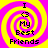 Four identical display a yellow and pink spiral background with black text reading "I <3 My Best Friends" in pixelated font